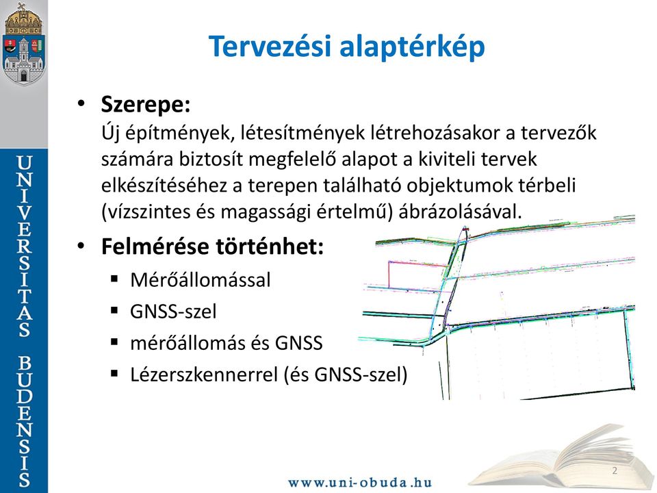 található objektumok térbeli (vízszintes és magassági értelmű) ábrázolásával.