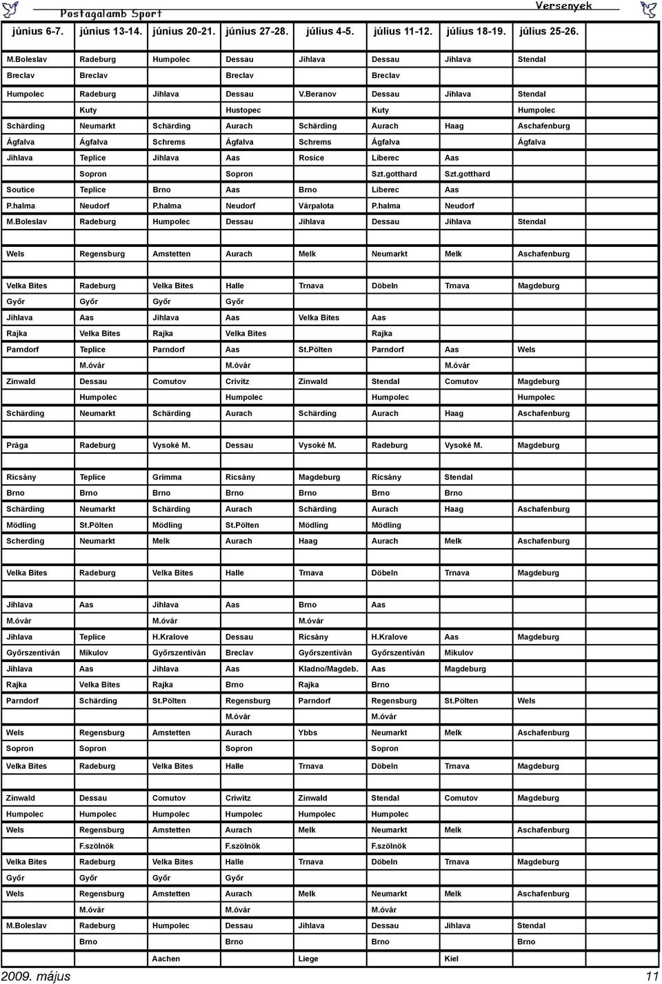 Beranov Dessau Jihlava Stendal Kuty Hustopec Kuty Humpolec Schärding Neumarkt Schärding Aurach Schärding Aurach Haag Aschafenburg Ágfalva Ágfalva Schrems Ágfalva Schrems Ágfalva Ágfalva Jihlava