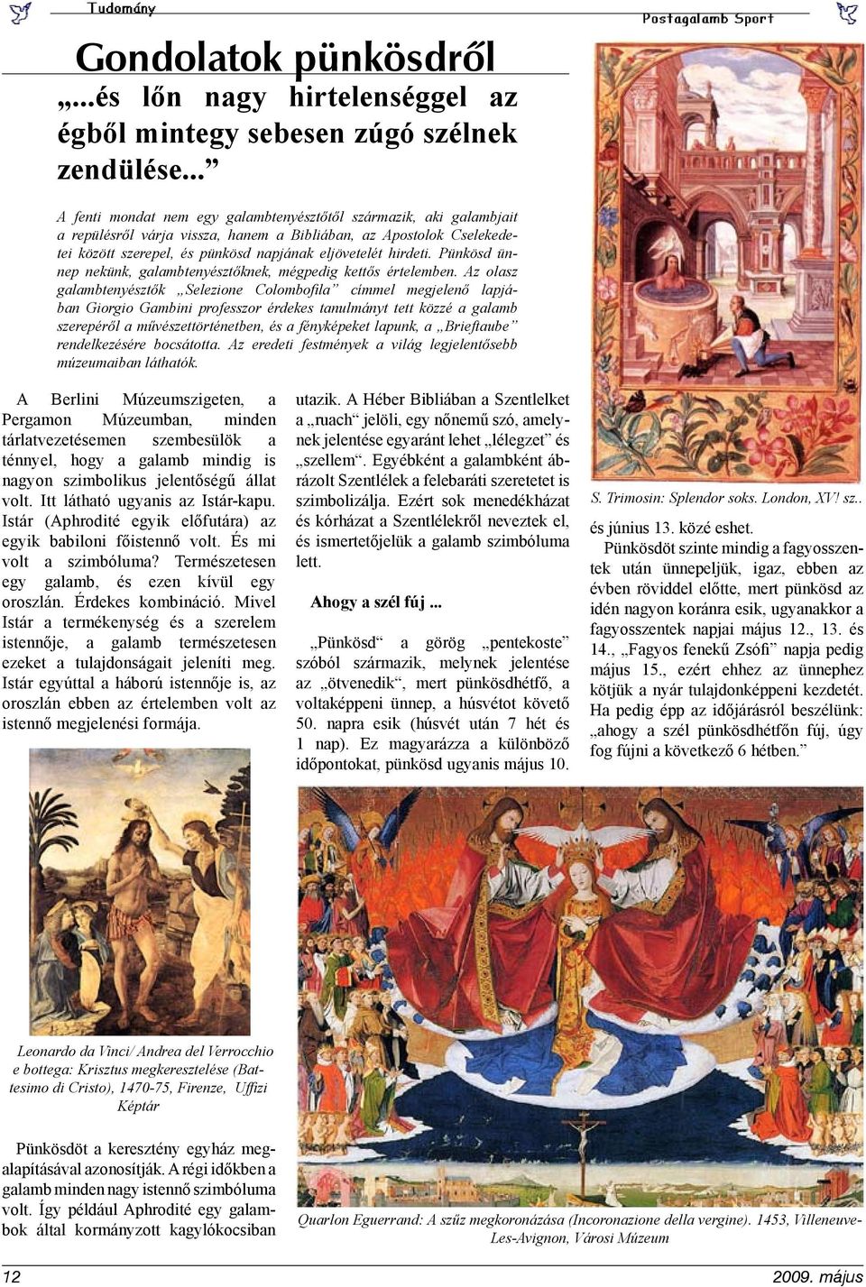 Pünkösd ünnep nekünk, galambtenyésztőknek, mégpedig kettős értelemben.
