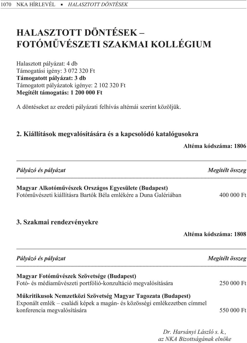102 320 Ft Megítélt támogatás: 1 A döntéseket az eredeti pályázati felhívás altémái szerint közöljük. 2.