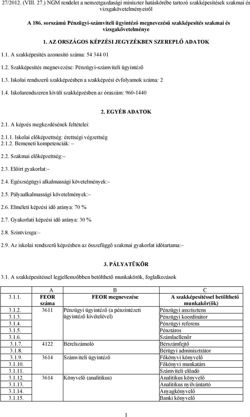 1.1. Iskolai előképzettség: érettségi végzettség 2.1.2. Bemeneti kompetenciák: 2.2. Szakmai előképzettség: 2.3. Előírt gyakorlat: 2.4. Egészségügyi alkalmassági követelmények: 2.5.