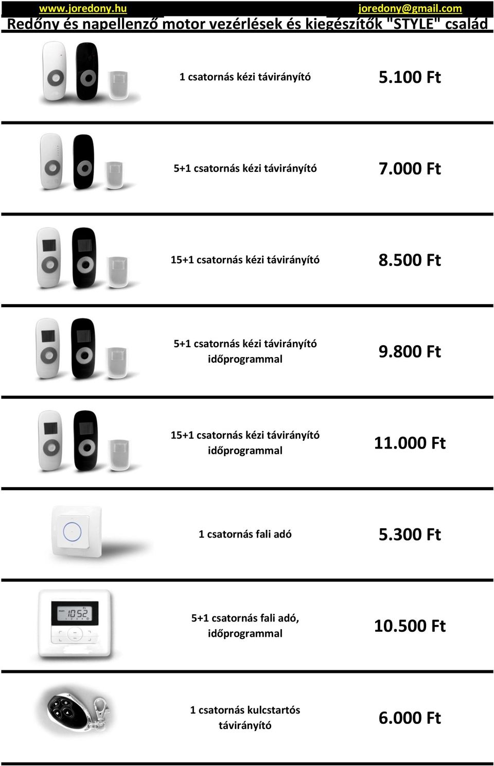 500 Ft 5+1 csatornás kézi távirányító időprogrammal 9.