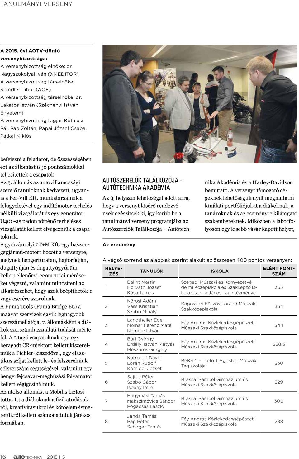 pontszámokkal teljesítették a csapatok. Az 5. állomás az autóvillamossági szerelő tanulóknak kedvezett, ugyanis a Fer-Vill Kft.