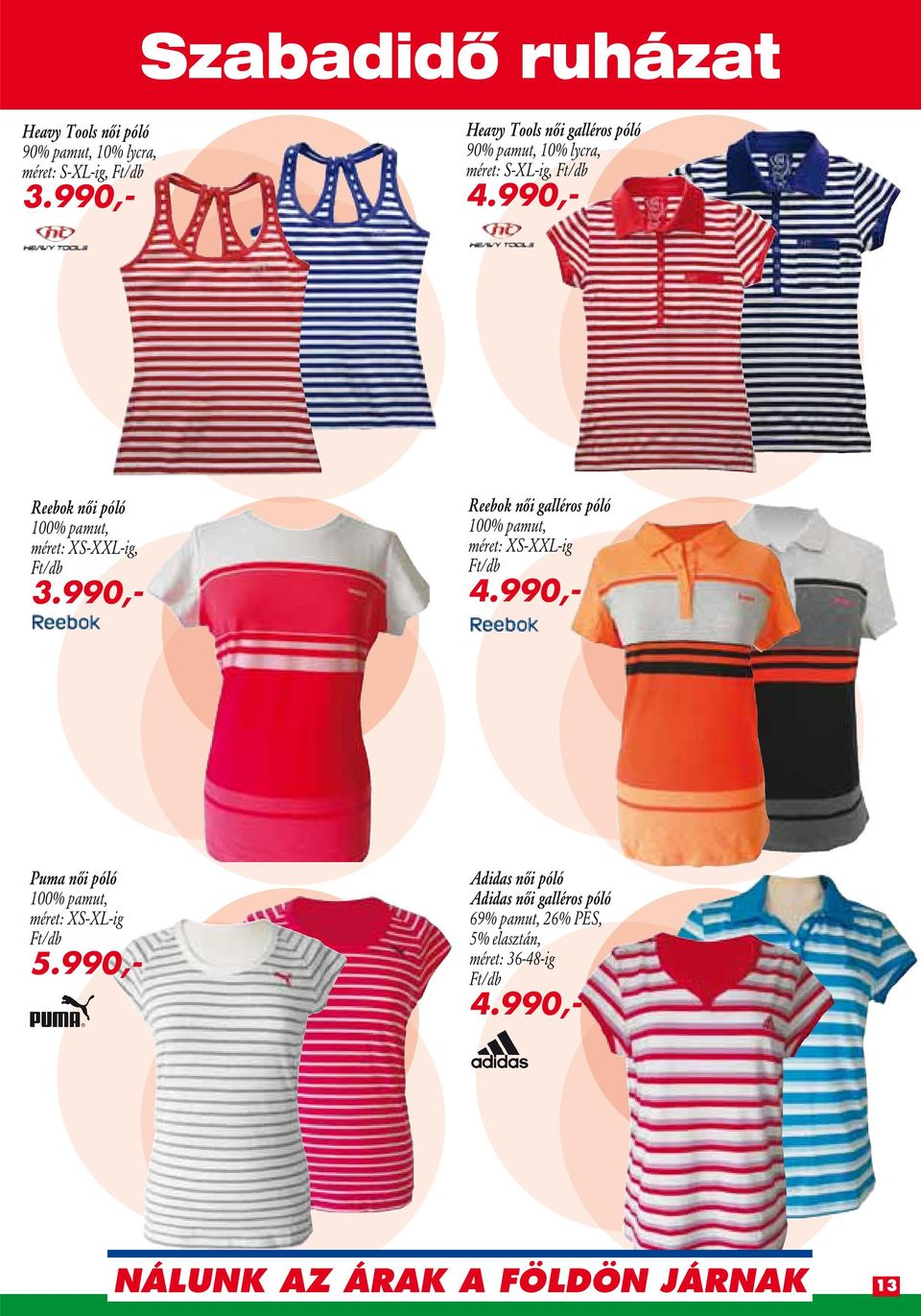 990,- Reebok nôi póló 100% pamut, méret: XS-XXL-ig, Reebok nôi galléros póló 100% pamut, méret: