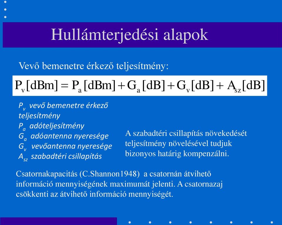 csillapítás A szabadtéri csillapítás növekedését teljesítmény növelésével tudjuk bizonyos határig kompenzálni.