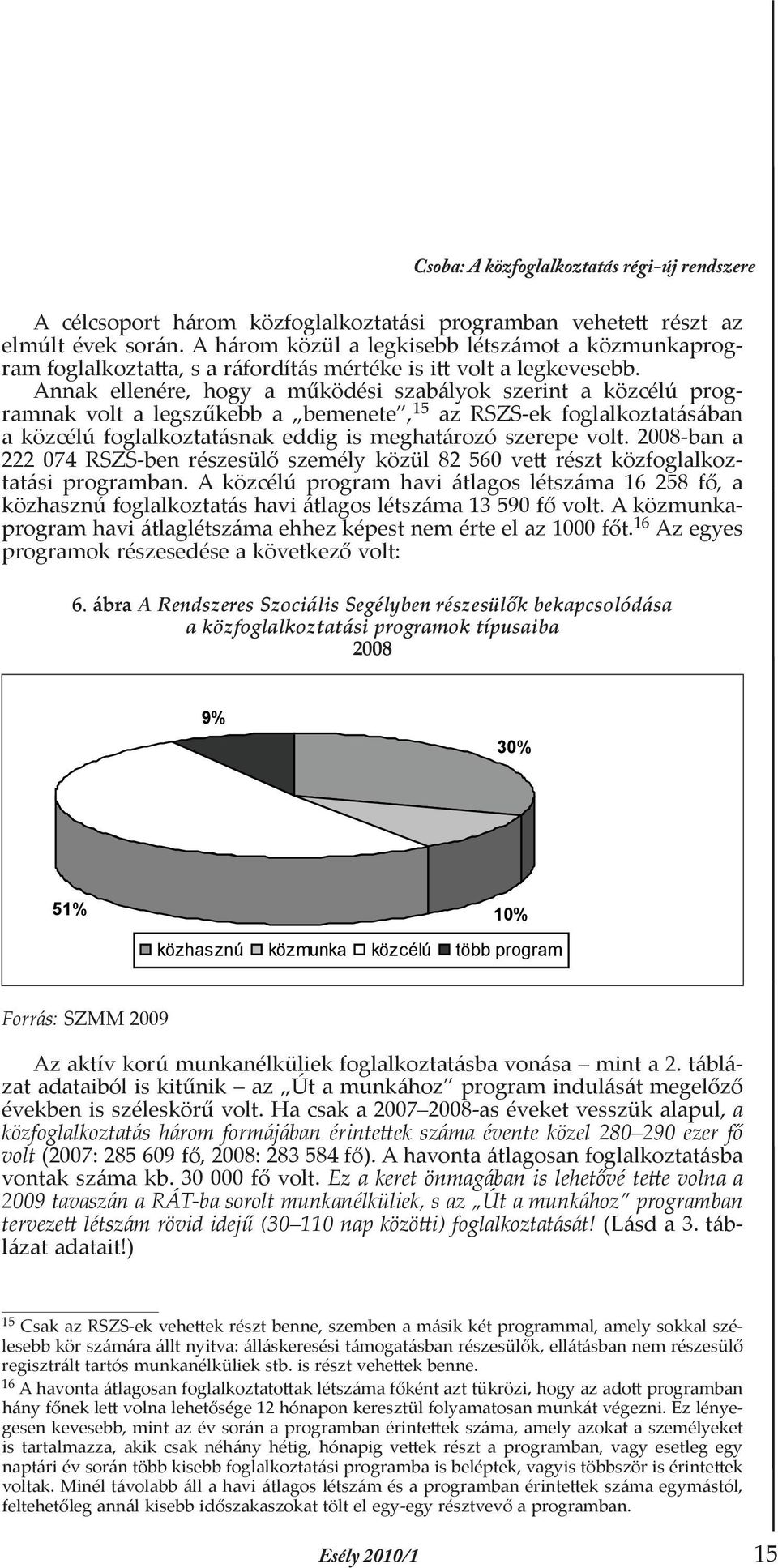 Annak ellenére, hogy a működési szabályok szerint a közcélú programnak volt a legszűkebb a bemenete, 15 az RSZS-ek foglalkoztatásában a közcélú foglalkoztatásnak eddig is meghatározó szerepe volt.