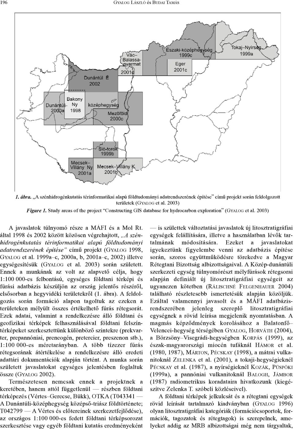 által 1998 és 2002 között közösen végrehajtott, A szénhidrogénkutatás térinformatikai alapú földtudományi adatrendszerének építése címû projekt (GYALOG 1998, GYALOG et al.