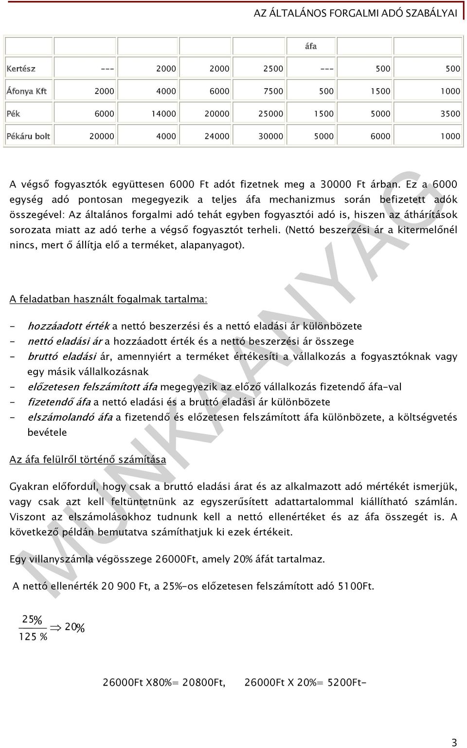 Ez a 6000 egység adó pontosan megegyezik a teljes áfa mechanizmus során befizetett adók összegével: Az általános forgalmi adó tehát egyben fogyasztói adó is, hiszen az áthárítások sorozata miatt az
