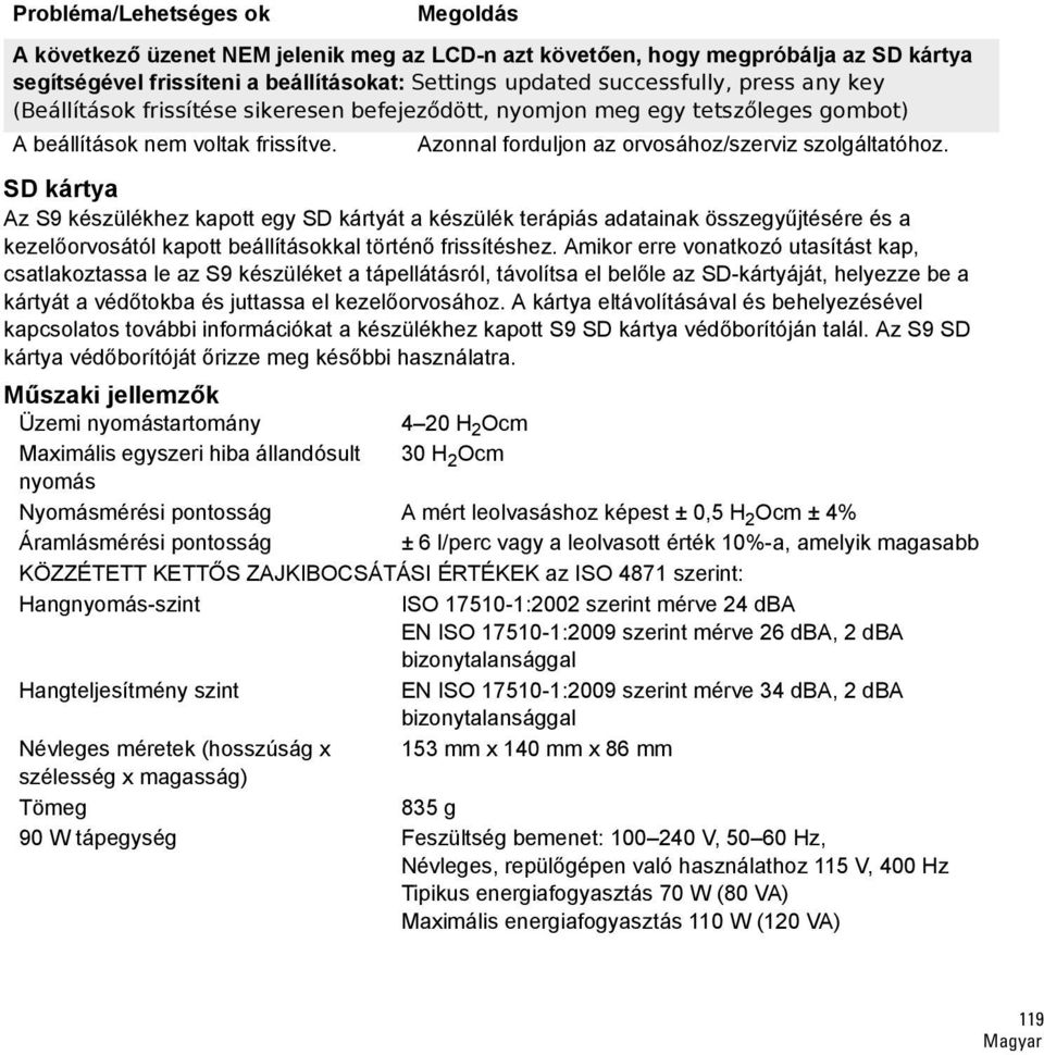 SD kártya Az S9 készülékhez kapott egy SD kártyát a készülék terápiás adatainak összegyűjtésére és a kezelőorvosától kapott beállításokkal történő frissítéshez.