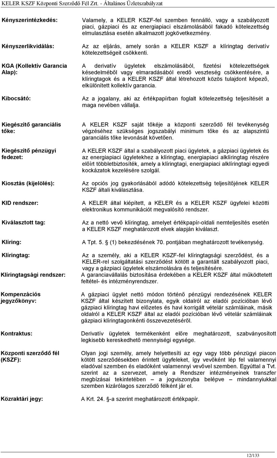 A derivatív ügyletek elszámolásából, fizetési kötelezettségek késedelméből vagy elmaradásából eredő veszteség csökkentésére, a klíringtagok és a KELER KSZF által létrehozott közös tulajdont képező,