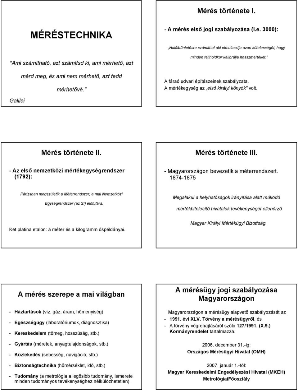 - Az első nemzetközi mértékegységrendszer (1792): - Magyarországon bevezetik a méterrendszert. 1874-1875 Párizsban megszületik a Méterrendszer, a mai Nemzetközi Egységrendszer (az SI) előfutára.