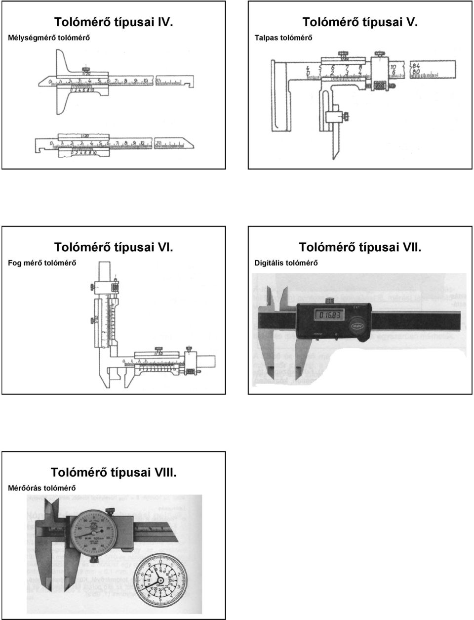 Fog mérő tolómérő Tolómérő típusai VI.