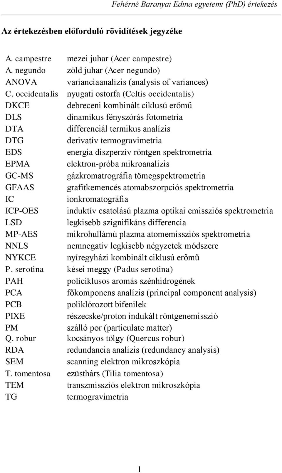 occidentalis nyugati ostorfa (Celtis occidentalis) DKCE debreceni kombinált ciklusú erőmű DLS dinamikus fényszórás fotometria DTA differenciál termikus analízis DTG derivatív termogravimetria EDS