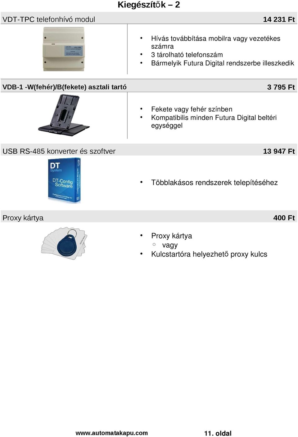 fehér színben Kompatibilis minden Futura Digital beltéri egységgel USB RS-485 konverter és szoftver 13 947 Ft