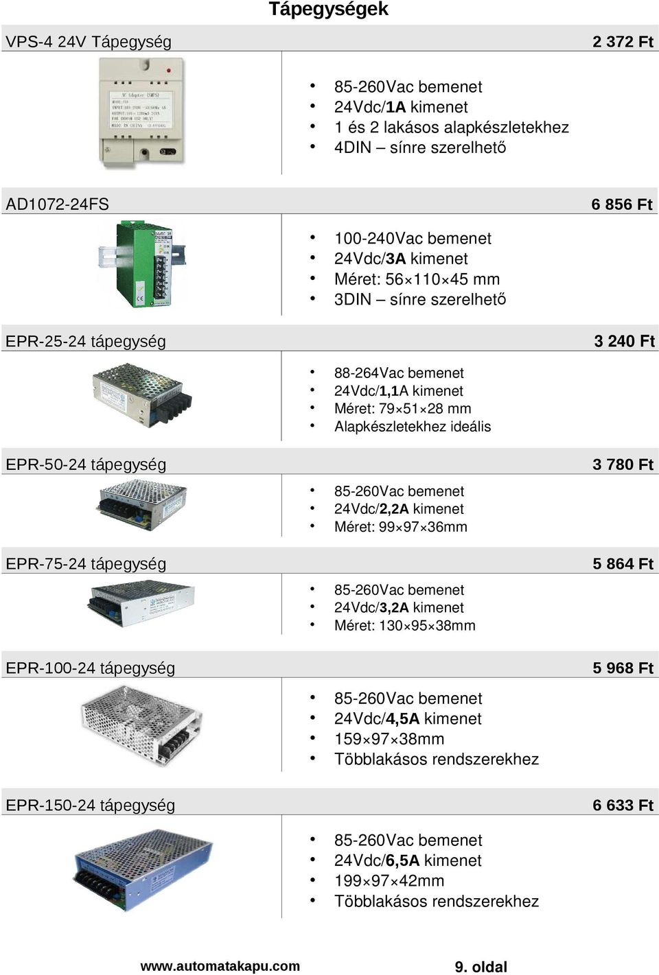 ideális 85-260Vac bemenet 24Vdc/2,2A kimenet Méret: 99 97 36mm 85-260Vac bemenet 24Vdc/3,2A kimenet Méret: 130 95 38mm 3 780 Ft 5 864 Ft EPR-100-24 tápegység 85-260Vac bemenet 24Vdc/4,5A