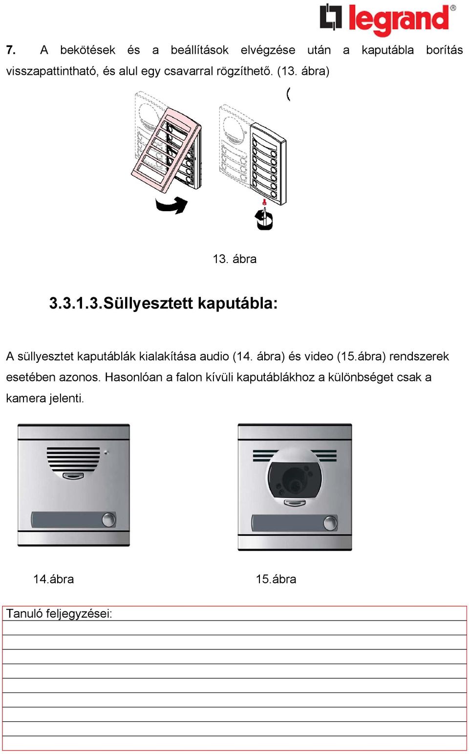 ábra) 13. ábra 3.3.1.3. Süllyesztett kaputábla: A süllyesztet kaputáblák kialakítása audio (14.