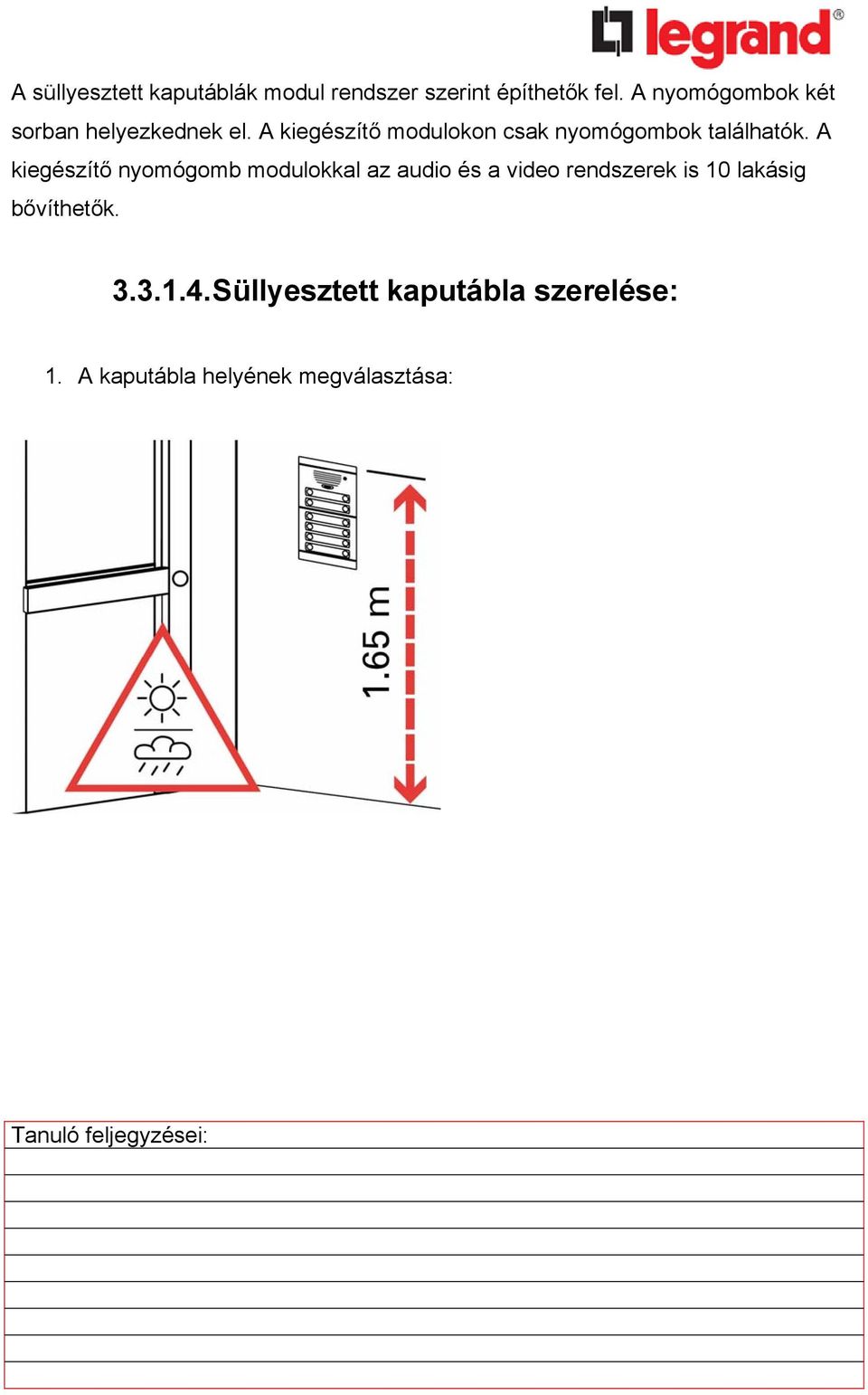 A kiegészítő modulokon csak nyomógombok találhatók.