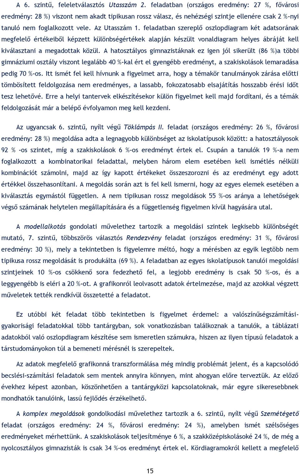 feladatban szereplő oszlopdiagram két adatsorának megfelelő értékeiből képzett különbségértékek alapján készült vonaldiagram helyes ábráját kell kiválasztani a megadottak közül.