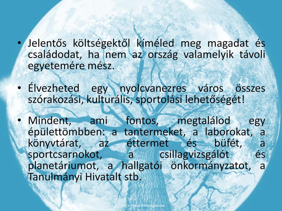 Mindent, ami fontos, megtalálod egy épülettömbben: a tantermeket, a laborokat, a könyvtárat, az éttermet