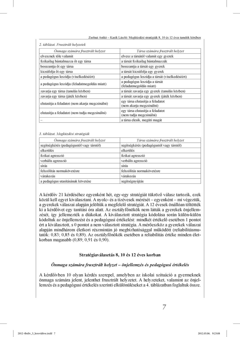 fizikailag bántalmazzák bosszantja őt egy társa bosszantja a társát egy gyerek kicsúfolja őt egy társa a társát kicsúfolja egy gyerek a pedagógus leszidja (viselkedéséért) a pedagógus leszidja a