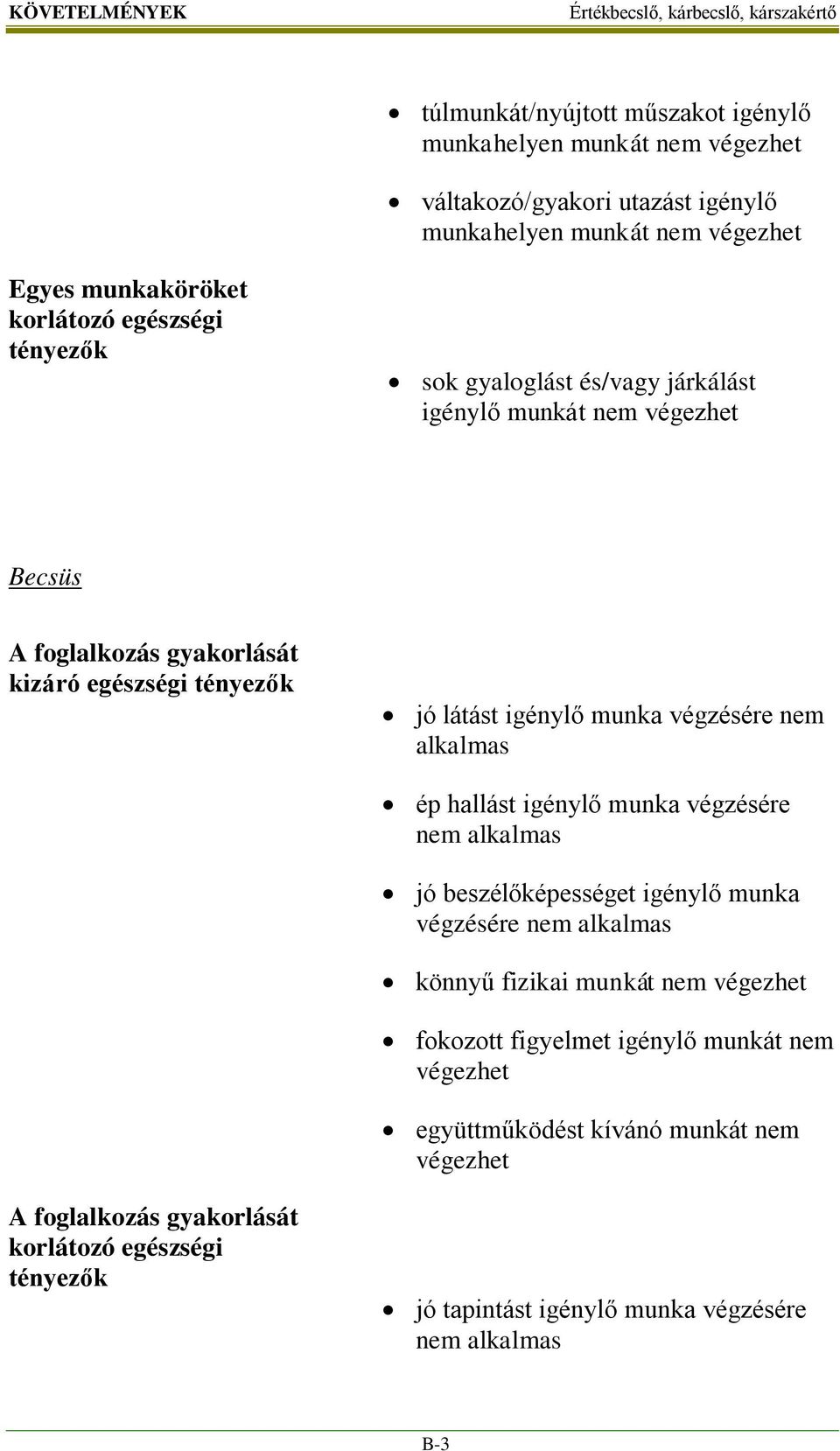 végzésére nem alkalmas ép hallást igénylő munka végzésére nem alkalmas jó beszélőképességet igénylő munka végzésére nem alkalmas könnyű fizikai munkát nem végezhet fokozott