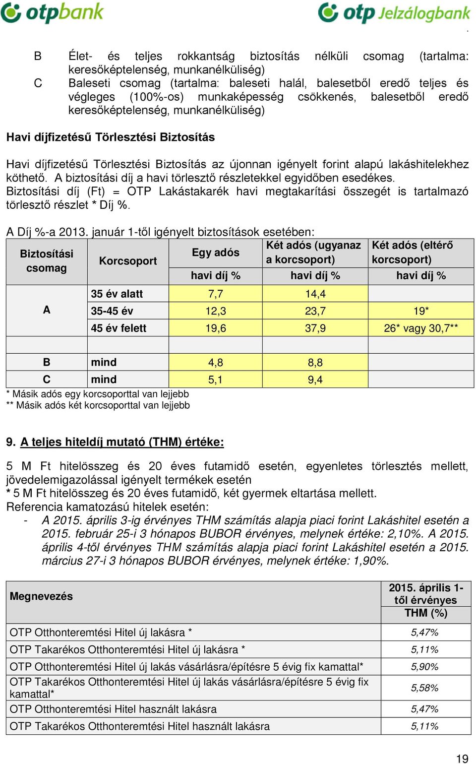 lakáshitelekhez köthető. A biztosítási díj a havi törlesztő részletekkel egyidőben esedékes.