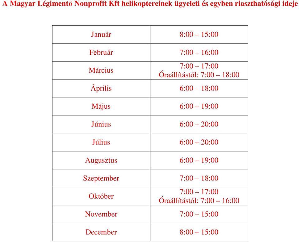 Április :00 8:00 Május :00 9:00 Június :00 0:00 Július :00 0:00 Augusztus :00 9:00