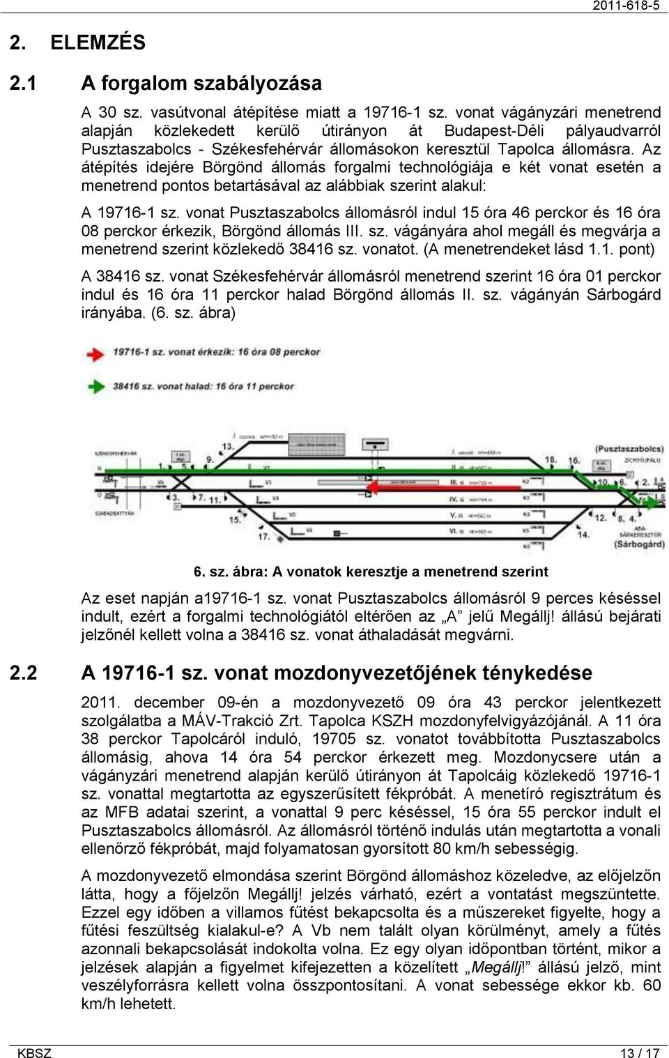Az átépítés idejére Börgönd állomás forgalmi technológiája e két vonat esetén a menetrend pontos betartásával az alábbiak szerint alakul: A 19716-1 sz.