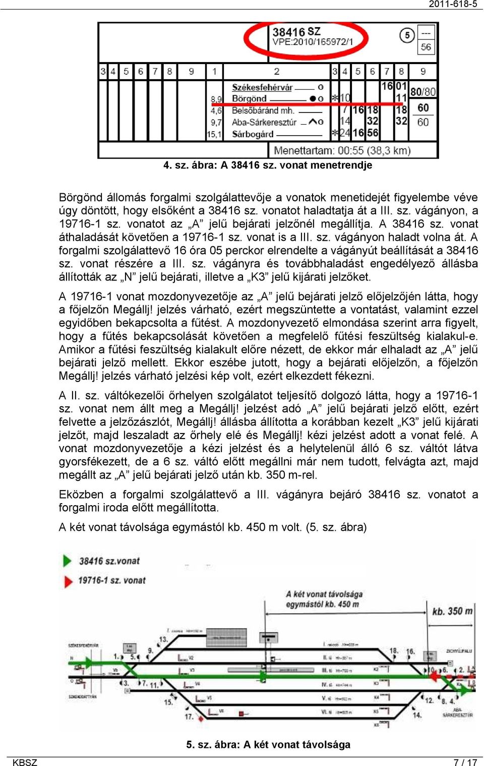 A forgalmi szolgálattevő 16 óra 05 perckor elrendelte a vágányút beállítását a 38416 sz. vonat részére a III. sz. vágányra és továbbhaladást engedélyező állásba állították az N jelű bejárati, illetve a K3 jelű kijárati jelzőket.