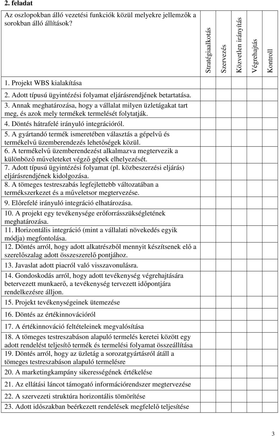 Döntés hátrafelé irányuló integrációról. 5. A gyártandó termék ismeretében választás a gépelvő és termékelvő üzemberendezés lehetıségek közül. 6.