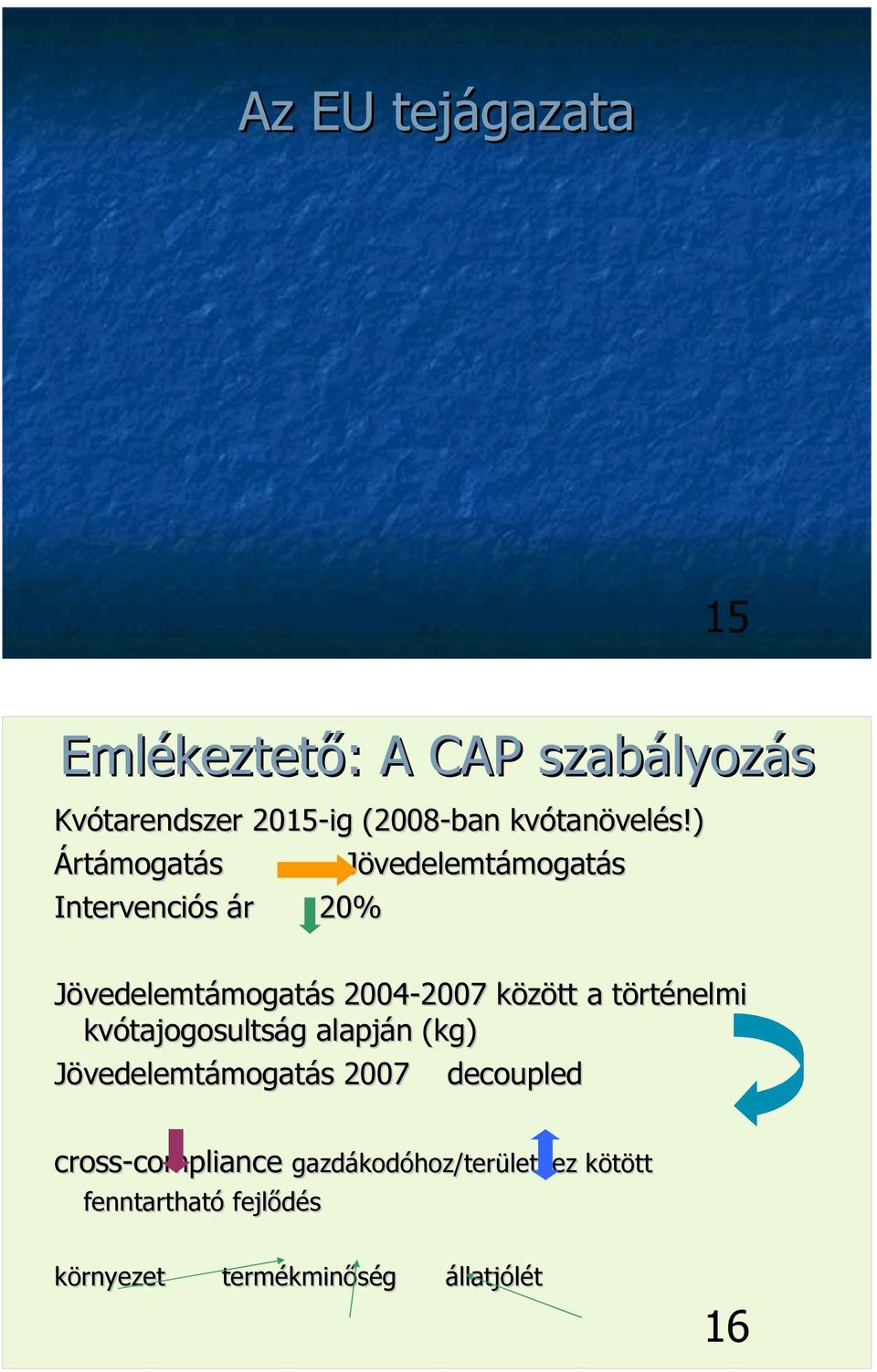 történelmi kvótajogosultság alapján (kg) Jövedelemtámogatás 2007 decoupled cross-compliance