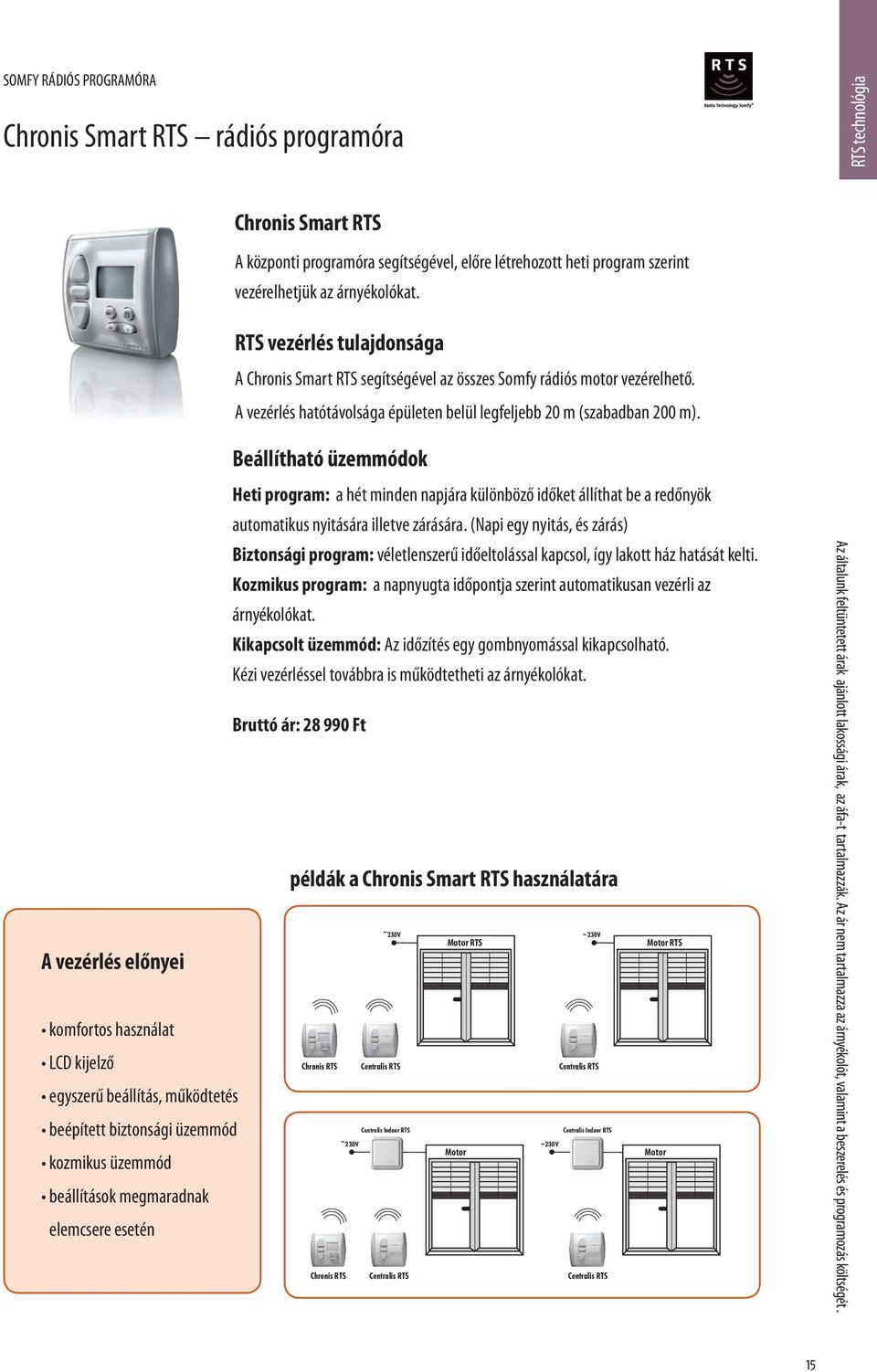 vezérlés tulajdonsága A Chronis Chronis Smart segítségével az összes Somfy rádiós motor vezérelhető.