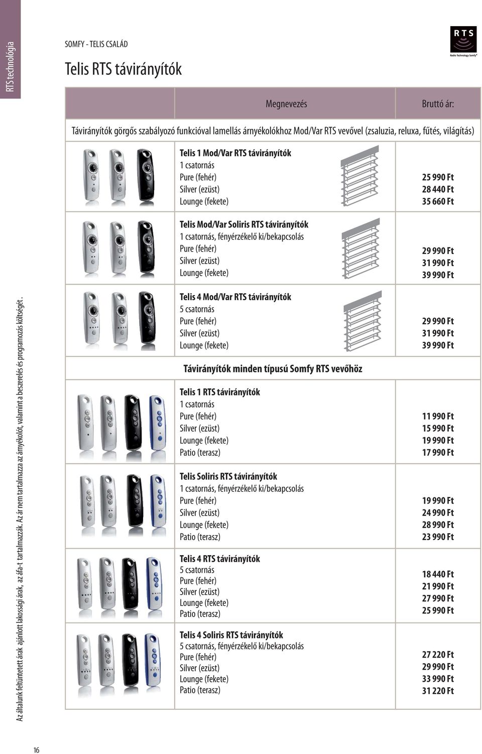 opening window Telis Mod/Var Soliris távirányítók 1 csatornás, fényérzékelő ki/bekapcsolás Pure (fehér) Silver (ezüst) Lounge (fekete) External Venetian Blind 29 990 Ft 31 990 Ft 39 990 Ft External