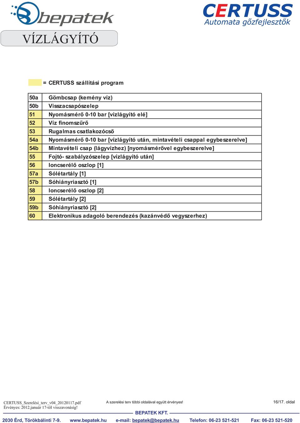 szabályzószelep [vízlágyító után] 56 Ioncserélõ oszlop [1] 57a Sólétartály [1] 57b Sóhiányriasztó [1] 58 Ioncserélõ oszlop [2] 59 Sólétartály [2] 59b