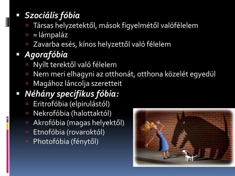 otthona közelét egyedül Magához láncolja szeretteit Néhány specifikus fóbia: Eritrofóbia