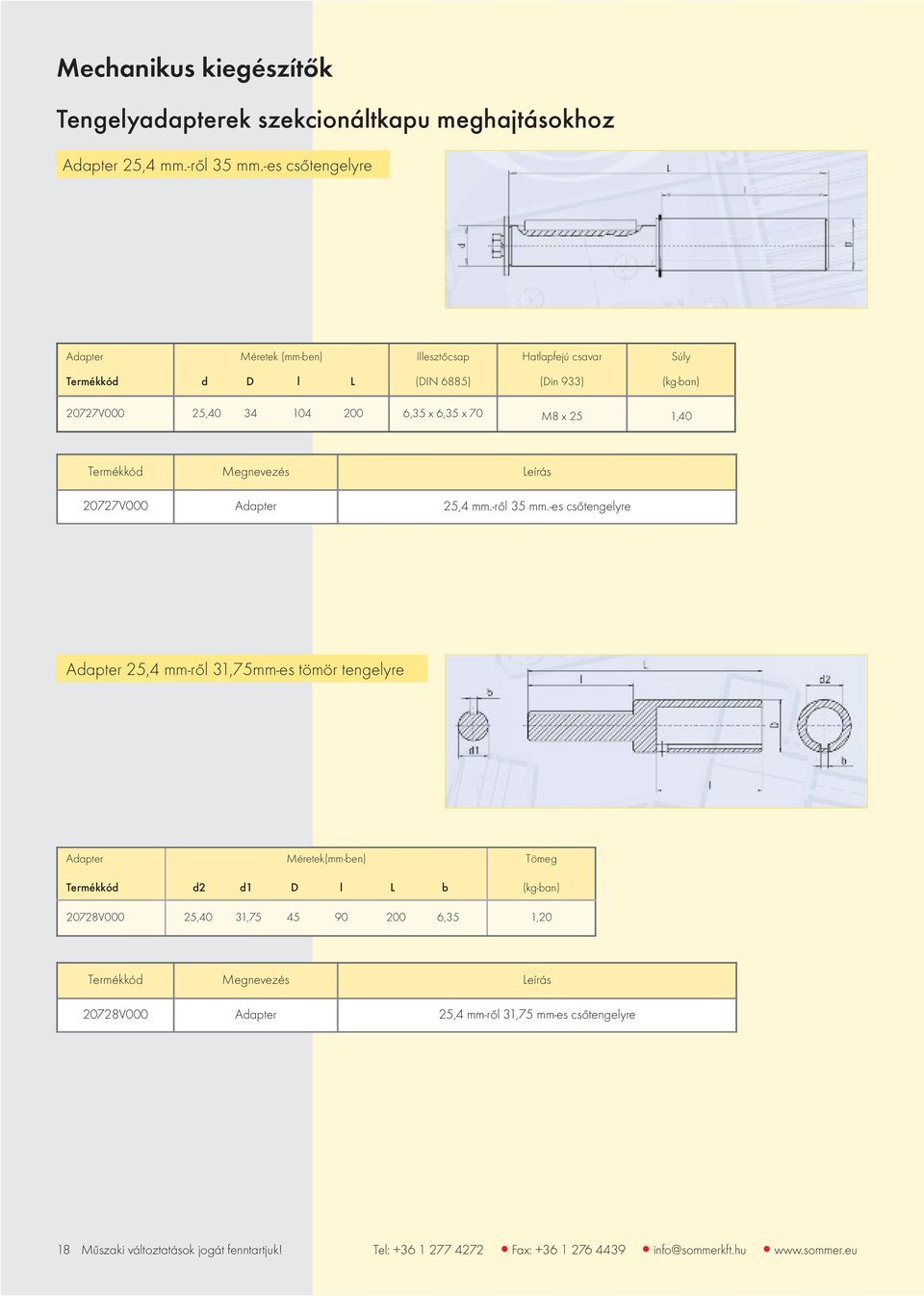 x 70 M8 x 25 1,40 20727V000 Adapter 25,4 mm.-ről 35 mm.