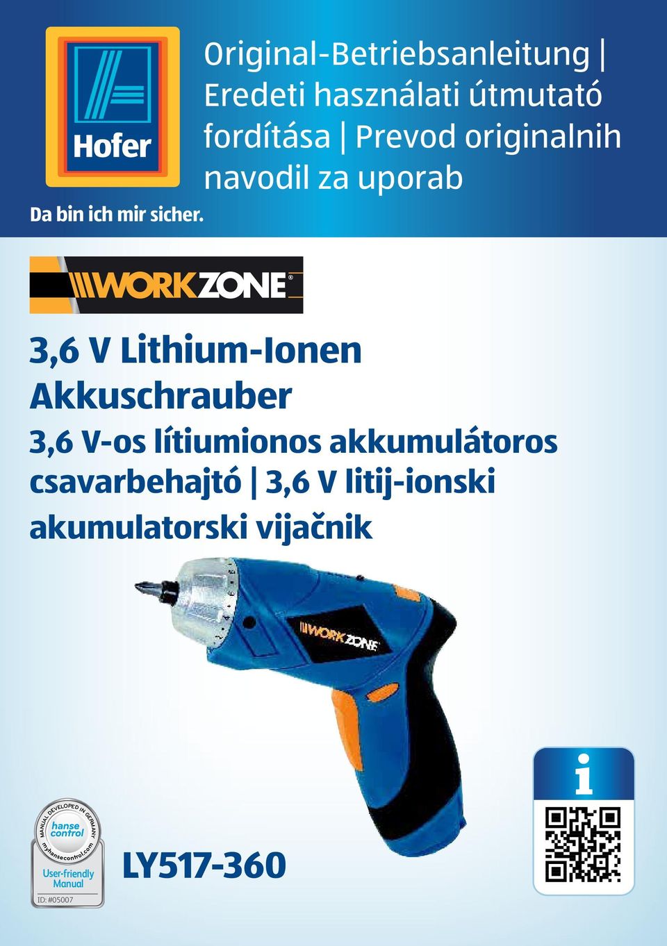 originalnih navodil za uporab 3,6 V Lithium-Ionen Akkuschrauber 3,6 V-os