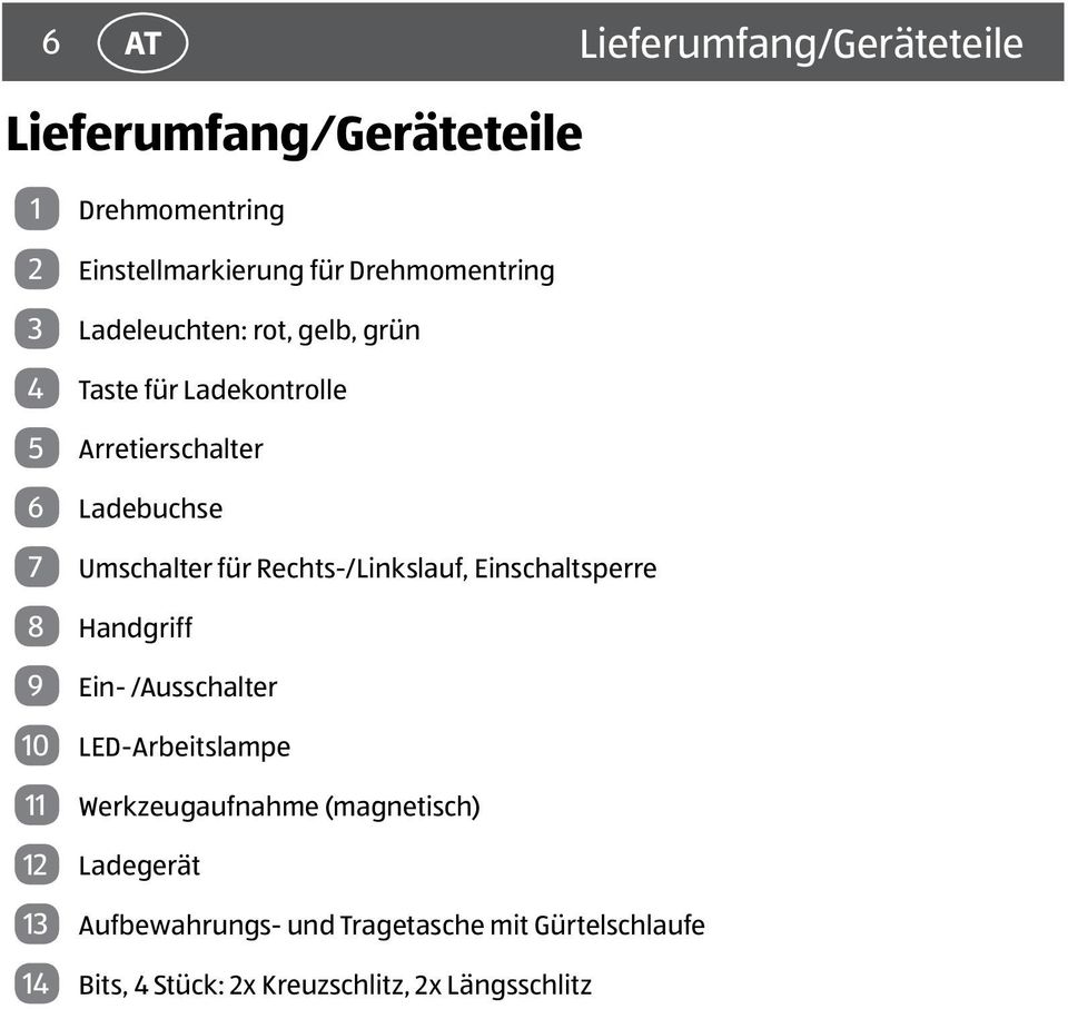 Rechts-/Linkslauf, Einschaltsperre 8 Handgriff 9 Ein- /Ausschalter 10 LED-Arbeitslampe 11 Werkzeugaufnahme