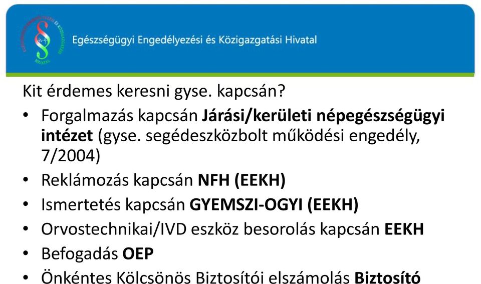 segédeszközbolt működési engedély, 7/2004) Reklámozás kapcsán NFH (EEKH)