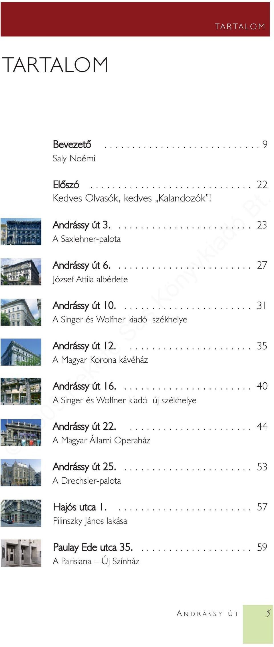 ...................... 35 A Magyar Korona kávéház Andrássy út 16........................ 40 A Singer és Wolfner kiadó új székhelye Andrássy út 22....................... 44 A Magyar Állami Operaház Andrássy út 25.