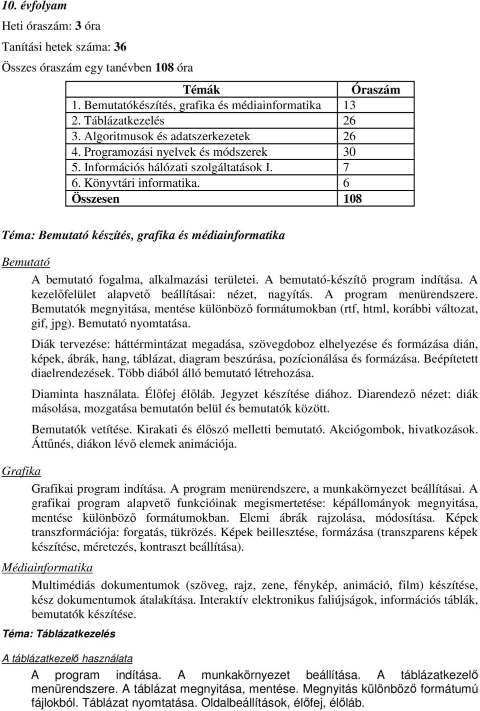 6 Összesen 108 Téma: Bemutató készítés, grafika és médiainformatika Bemutató A bemutató fogalma, alkalmazási területei. A bemutató-készítő program indítása.