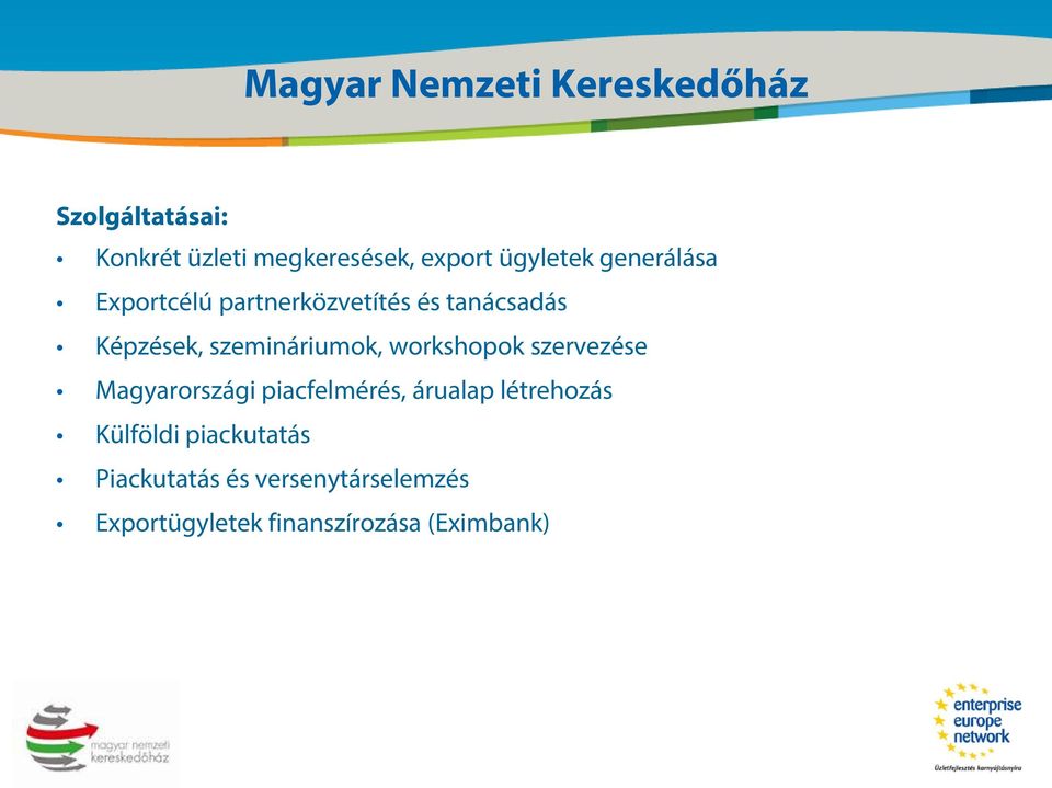 szemináriumok, workshopok szervezése Magyarországi piacfelmérés, árualap
