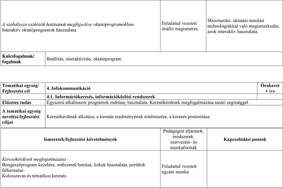 Információkeresés, információközlési rendszerek Egyszerű alkalmazói programok indítása, használata. Keresőkérdések megfogalmazása tanári segítséggel.