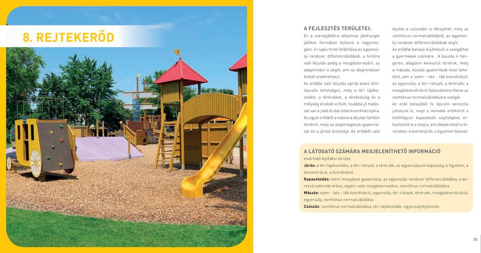 az erődbe való feljutás spirál alakú fémlépcsőn lehetséges, mely a téri tájékozódást, a térérzéket, a tértávolság és a mélység érzését erősíti, továbbá jó hatással van a jobb és bal oldal