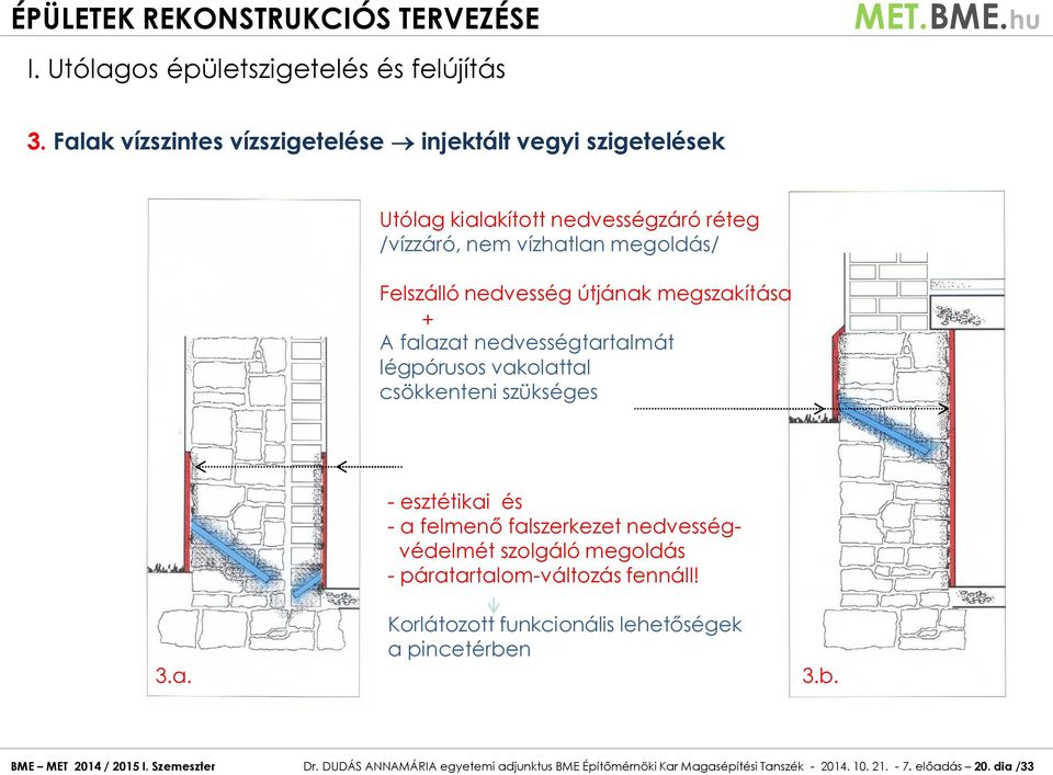 útjának megszakítása + A falazat nedvességtartalmát légpórusos vakolattal csökkenteni szükséges - esztétikai és - a felmenő falszerkezet nedvességvédelmét