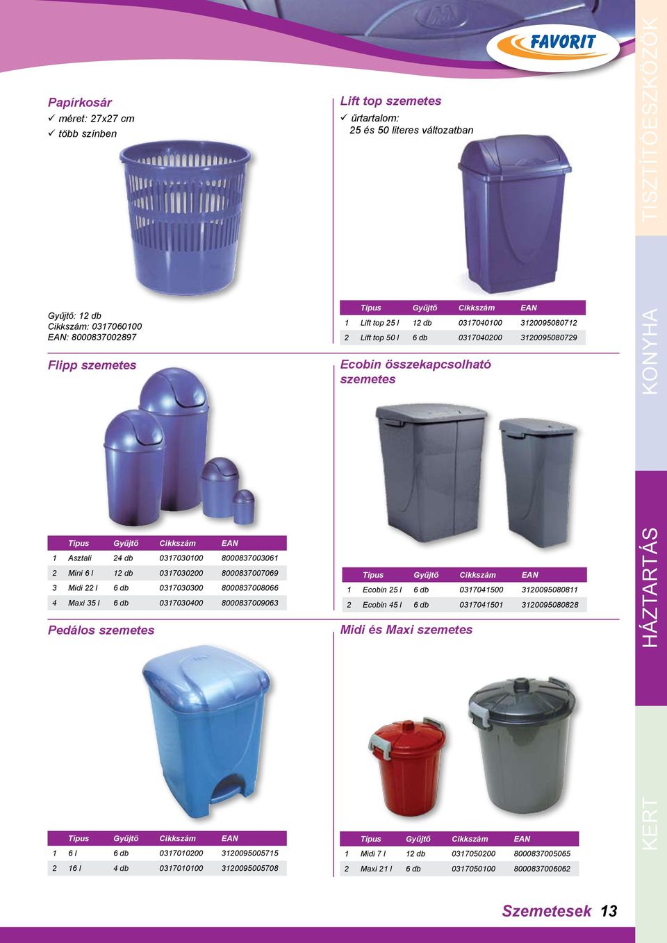 3 Midi 22 l 6 db 0317030300 8000837008066 4 Maxi 35 l 6 db 0317030400 8000837009063 Pedálos szemetes 1 Ecobin 25 l 6 db 0317041500 3120095080811 2 Ecobin 45 l 6 db 0317041501