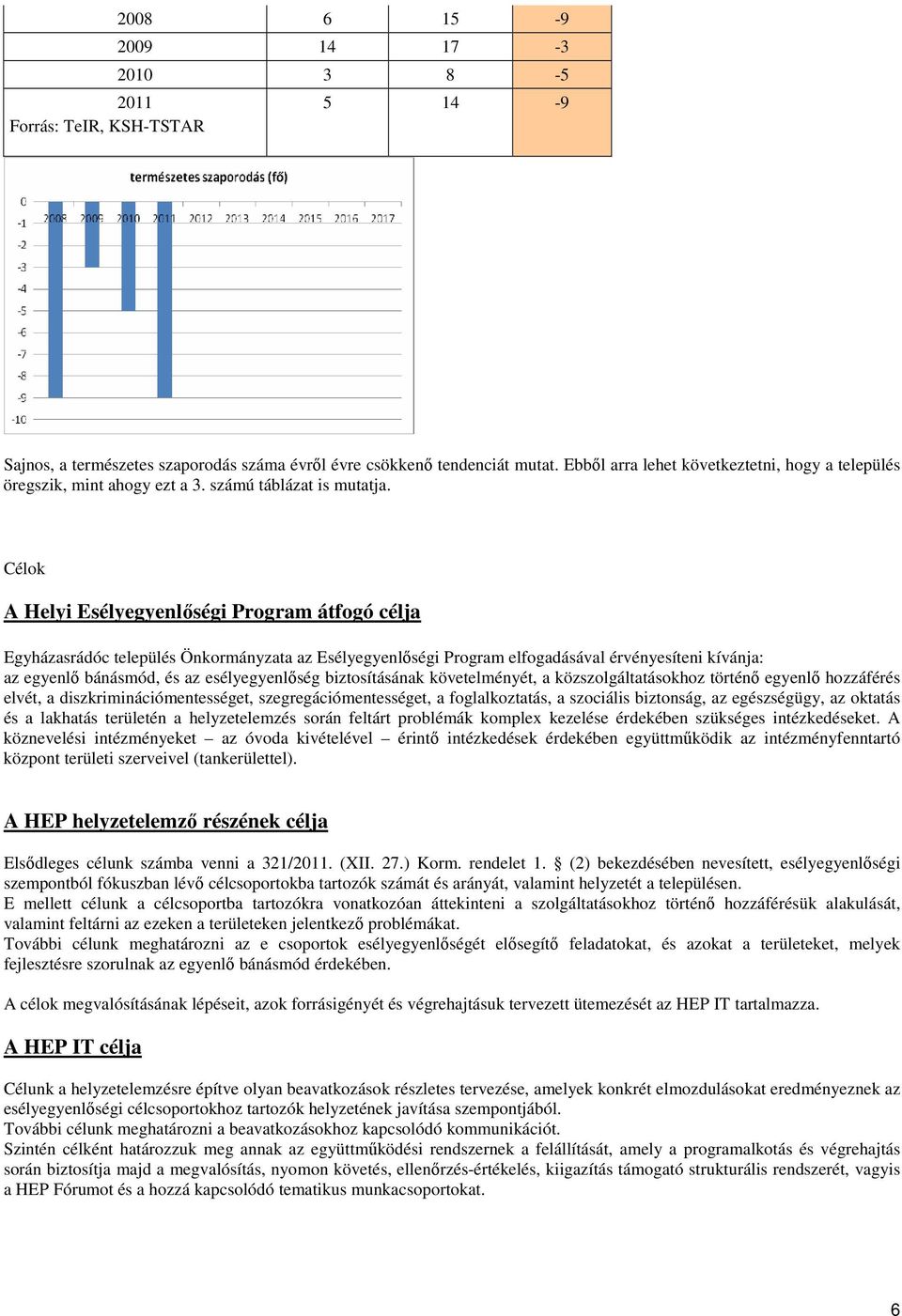 Célok A Helyi Esélyegyenlőségi Program átfogó célja Egyházasrádóc település Önkormányzata az Esélyegyenlőségi Program elfogadásával érvényesíteni kívánja: az egyenlő bánásmód, és az esélyegyenlőség