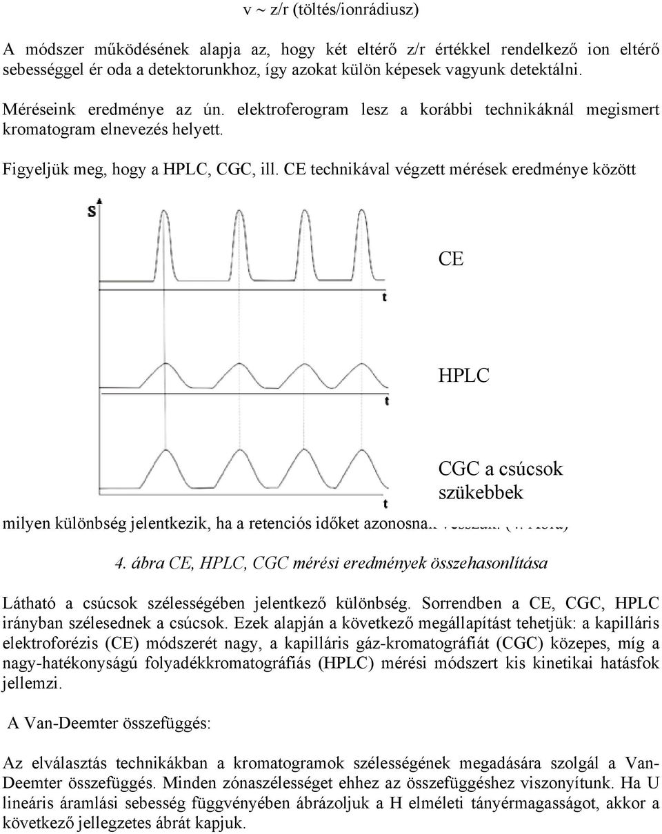 CE technikával végzett mérések eredménye között CE HPLC CGC a csúcsok szükebbek milyen különbség jelentkezik, ha a retenciós időket azonosnak vesszük. (4. Ábra) 4.