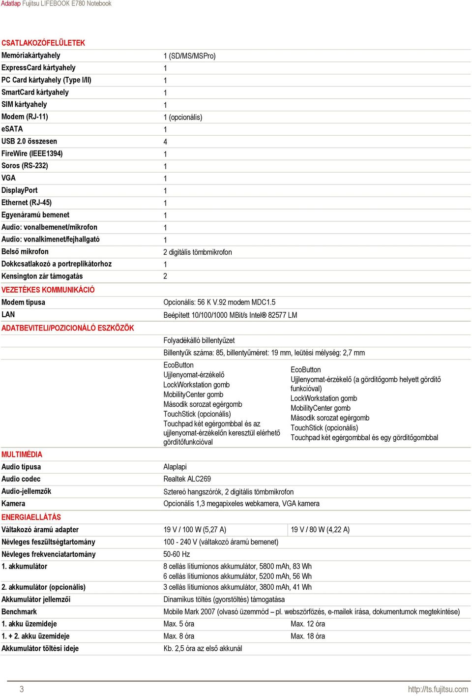 Dokkcsatlakozó a portreplikátorhoz 1 Kensington zár támogatás 2 1 (SD/MS/MSPro) 1 (opcionális) 2 digitális tömbmikrofon VEZETÉKES KOMMUNIKÁCIÓ Modem típusa LAN ADATBEVITELI/POZICIONÁLÓ ESZKÖZÖK