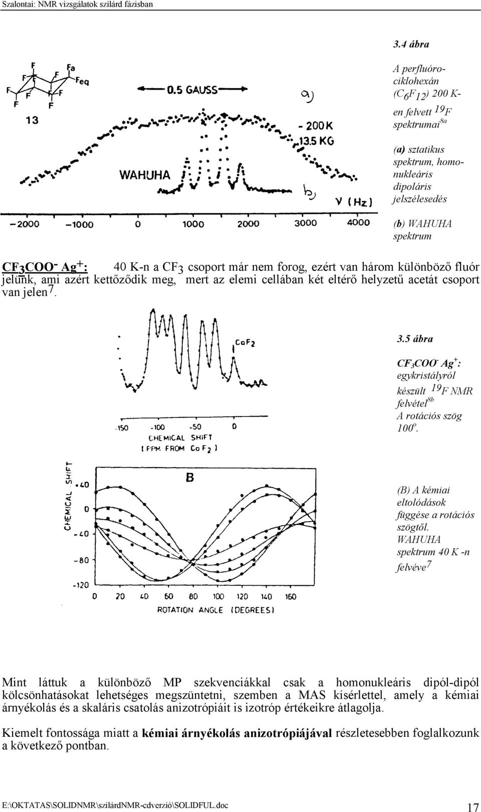 5 ábra CF 3 COO - Ag + : egykristályról készült 19 F NMR felvétel 8b A rotációs szög 100 o. (B) A kémiai eltolódások függése a rotációs szögtől.